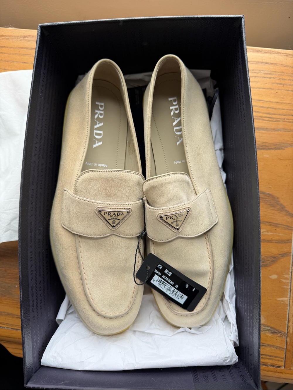 Prada Cream Leather Penny Loafers